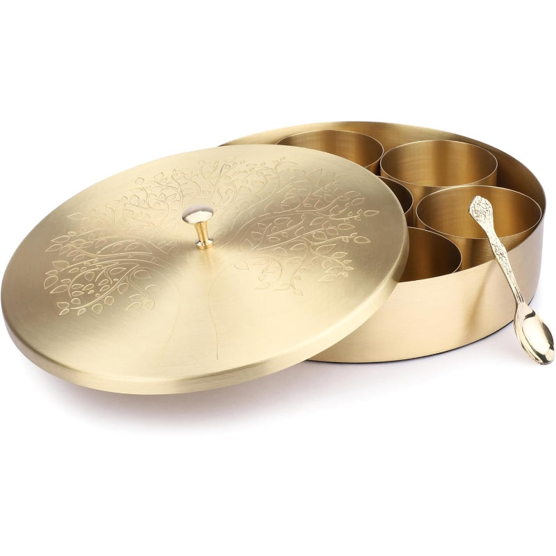Brass Spice Box with 7 Canisters