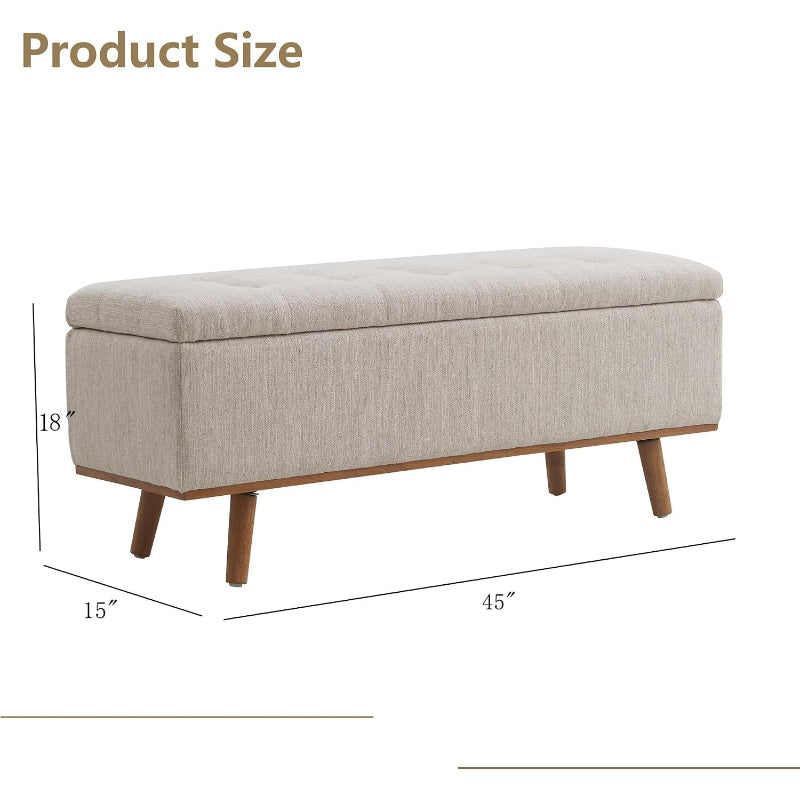 45" Beige Storage Ottoman Bench
