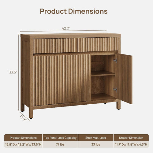 42" Fluted Sideboard Buffet Cabinet