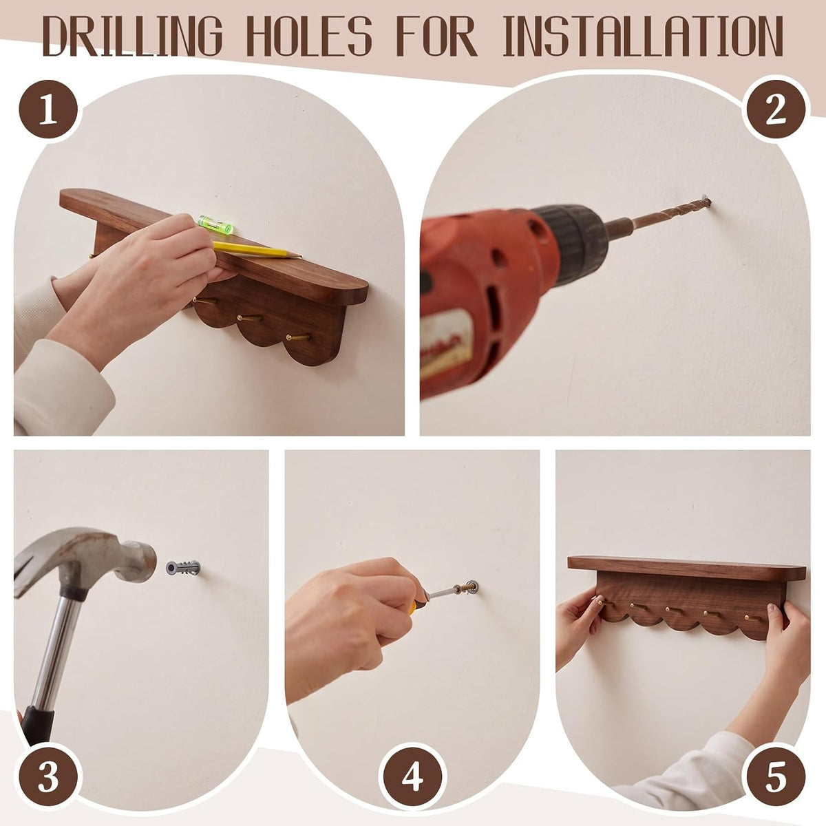 Wall Coat Rack Shelf with 5 Hooks