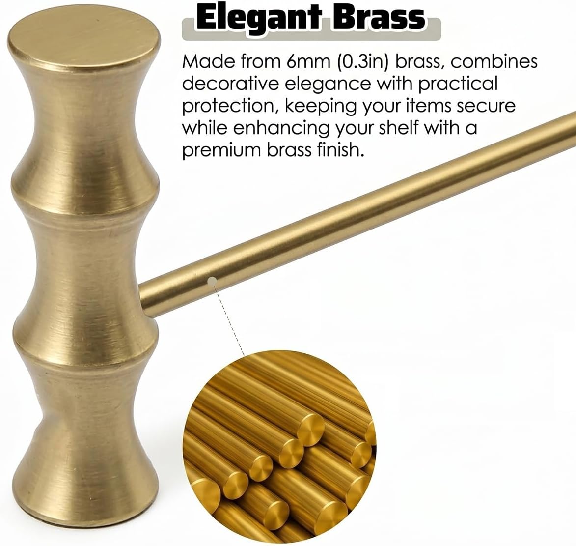 3‑Pack Brass Gallery Rails for Shelves