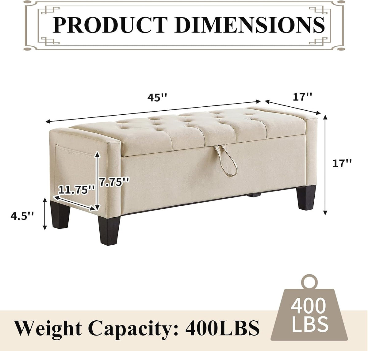 Modern Linen Tufted Storage Ottoman Bench