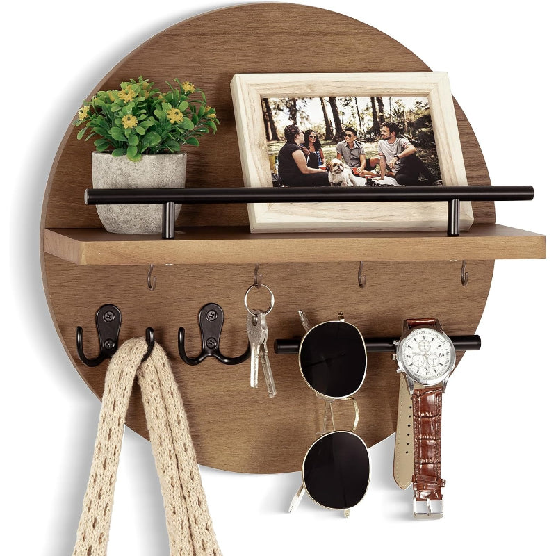 Key Holder Wall Mount Shelf with Hooks