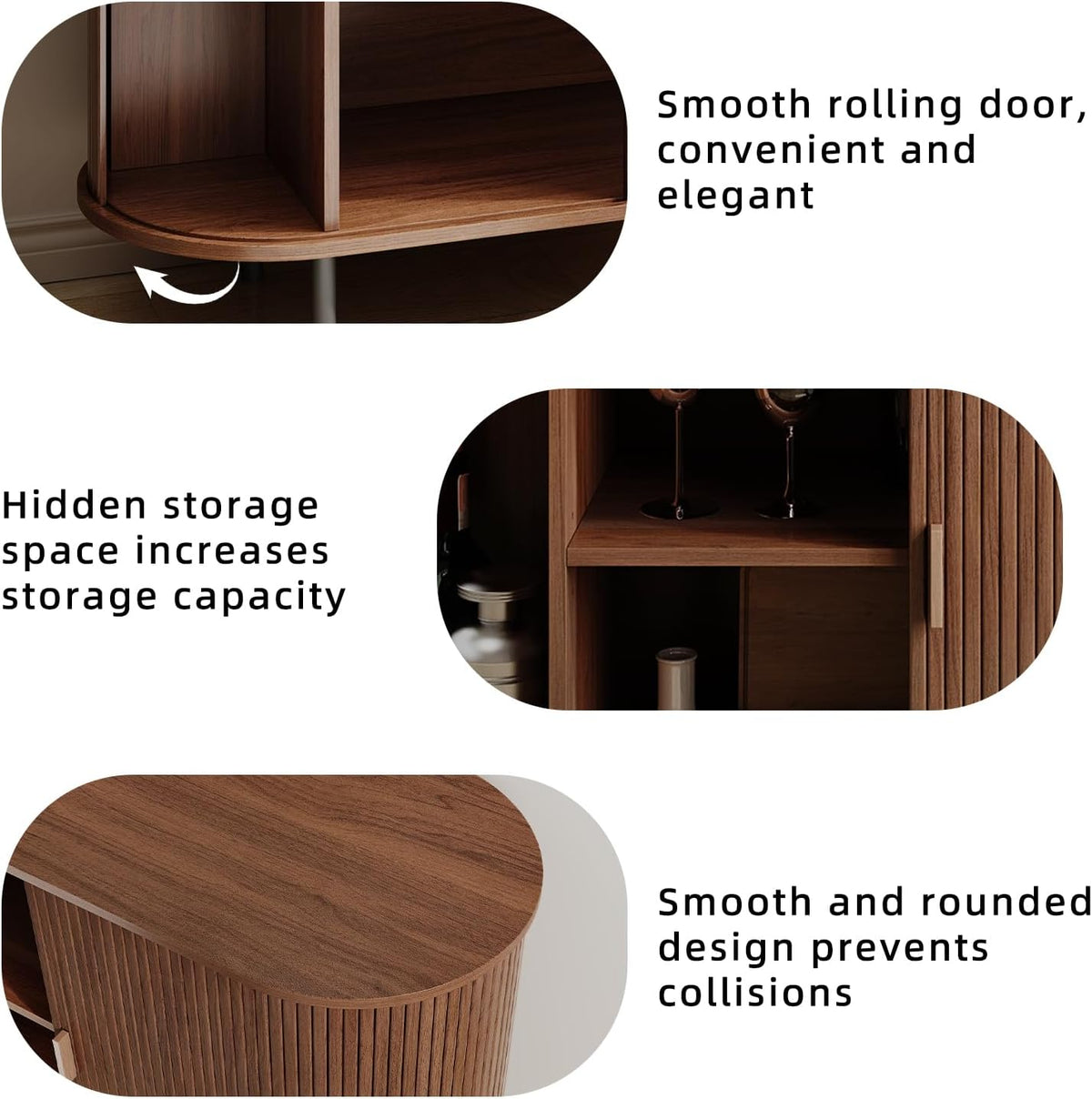 40" Walnut Fluted Sliding‑Door Sideboard Cabinet