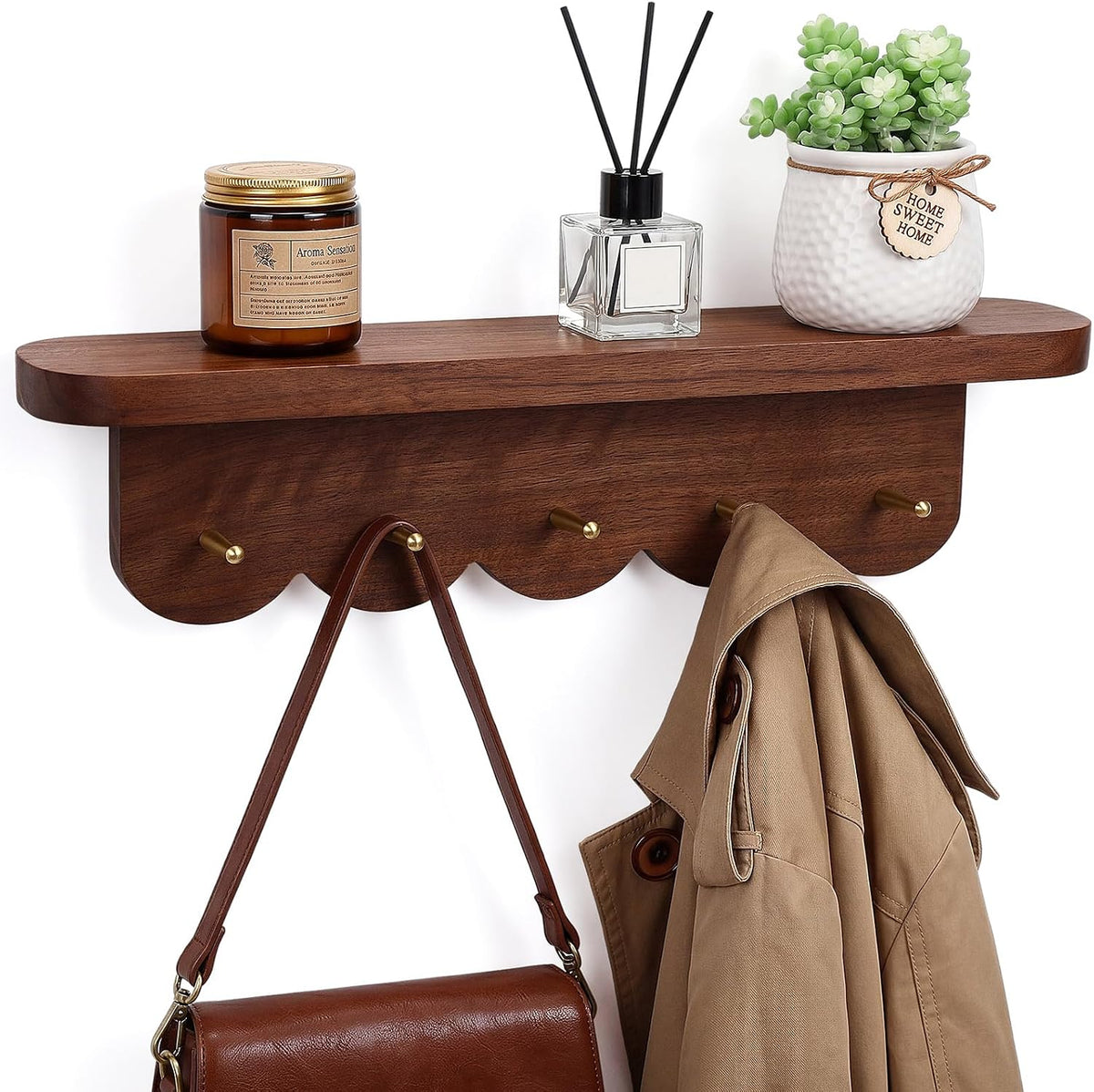 Wall Coat Rack Shelf with 5 Hooks