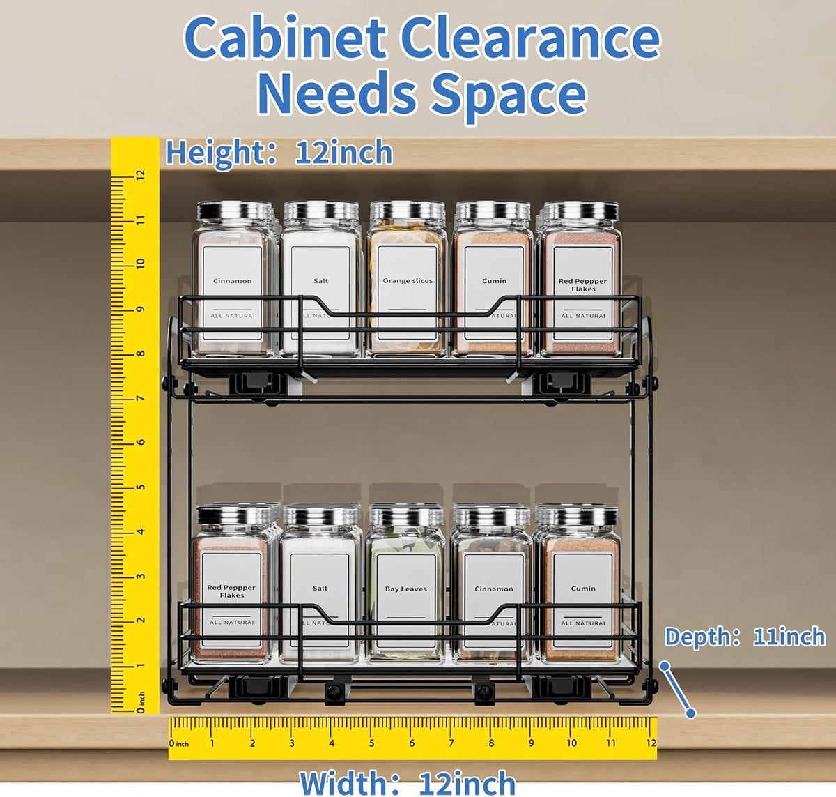 2‑Tier Pull Out Metal Spice Rack