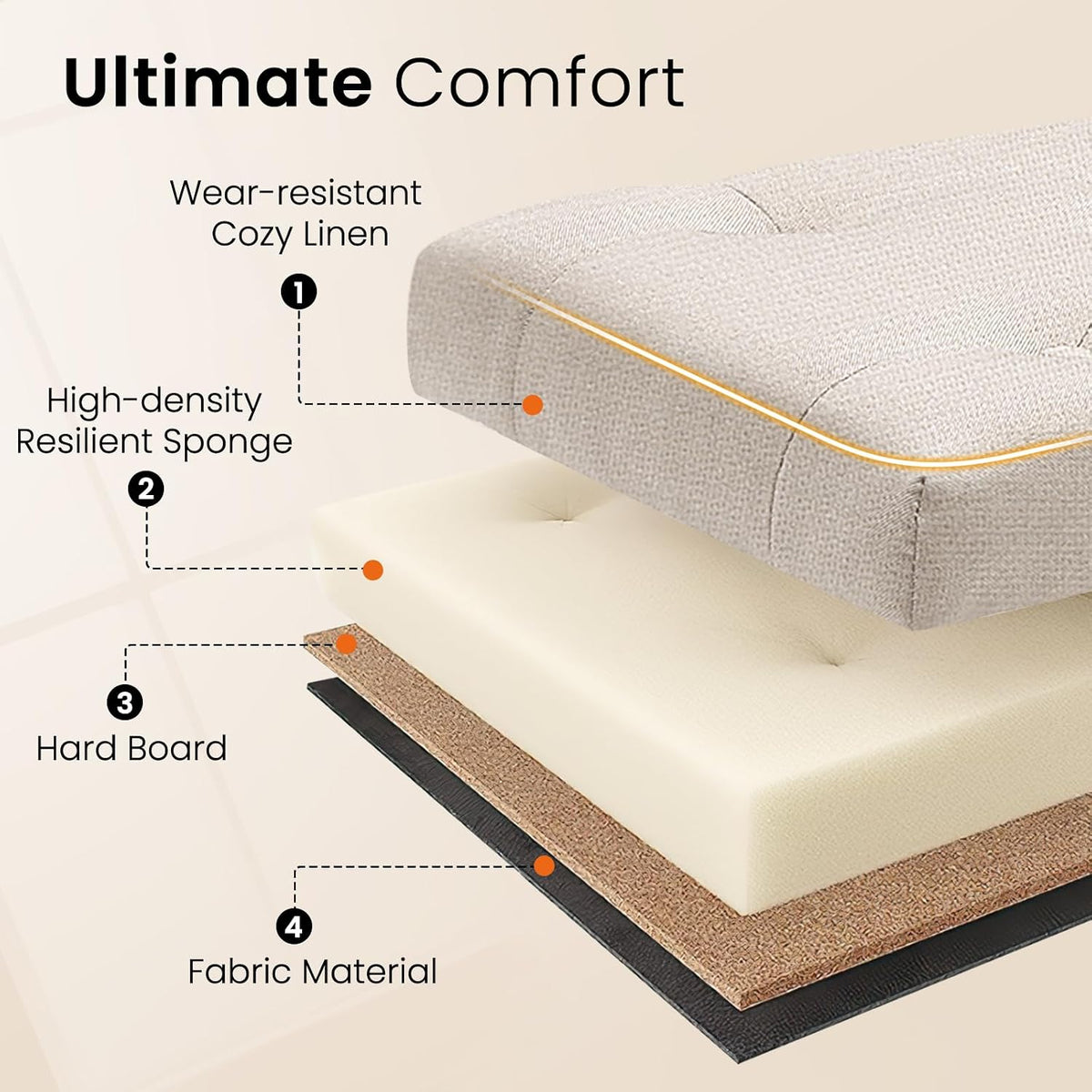 Beige Linen Large Storage Ottoman