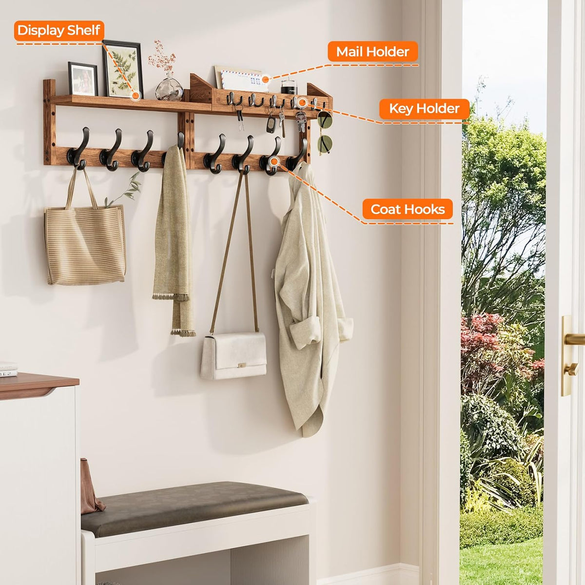 Wall Mount Coat Rack with 13 Hooks