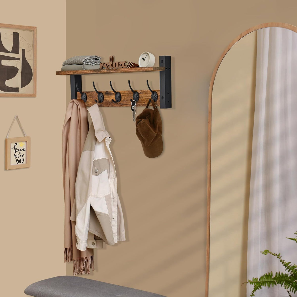 Wall Mount Coat Rack with Shelf