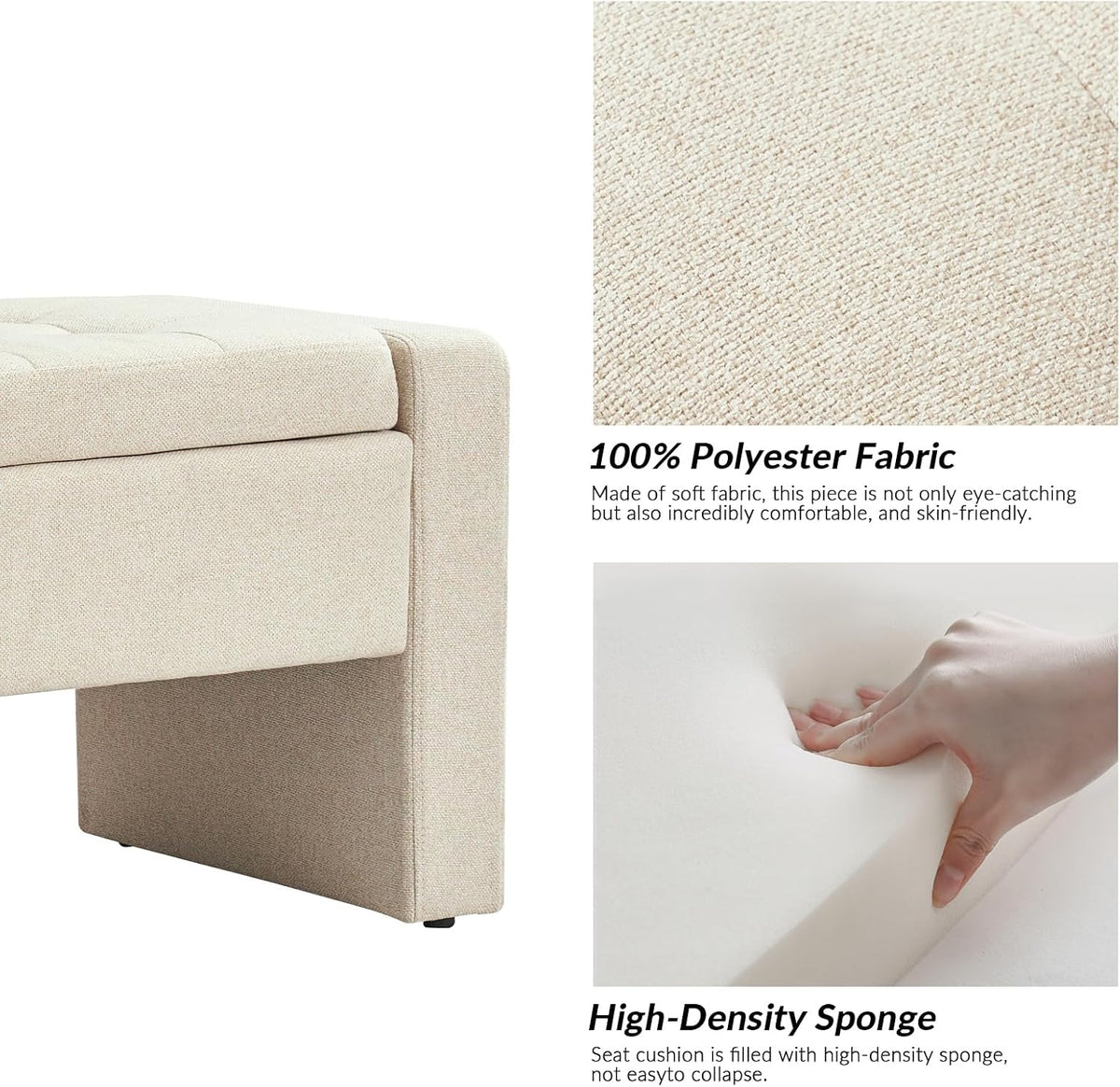 55" Linen Tufted Upholstered Storage Bench