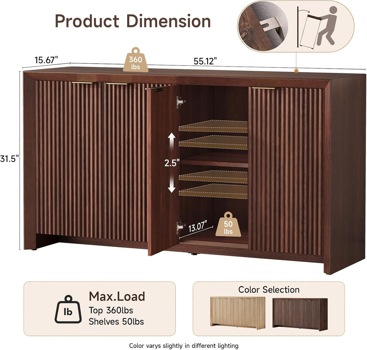 Dark Walnut Modern Fluted Sideboard Cabinet