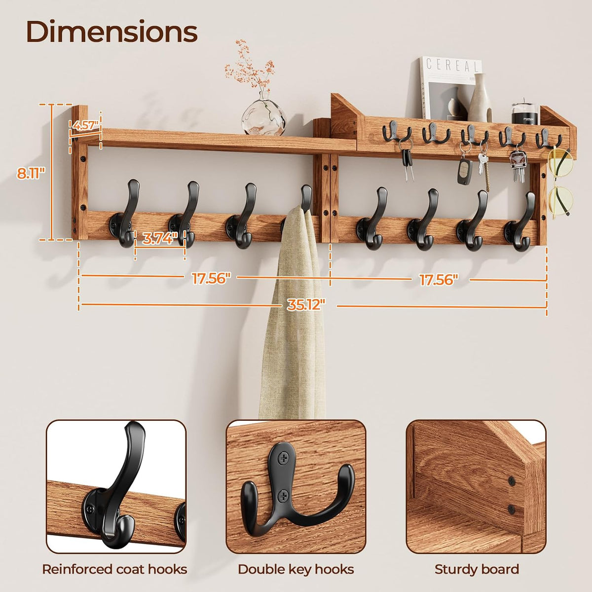 Wall Mount Coat Rack with 13 Hooks