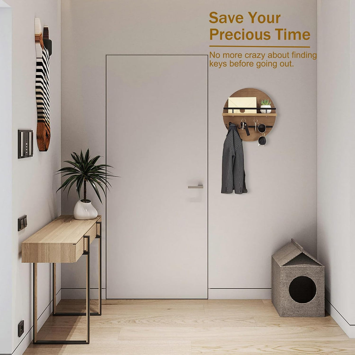 Key Holder Wall Mount Shelf with Hooks