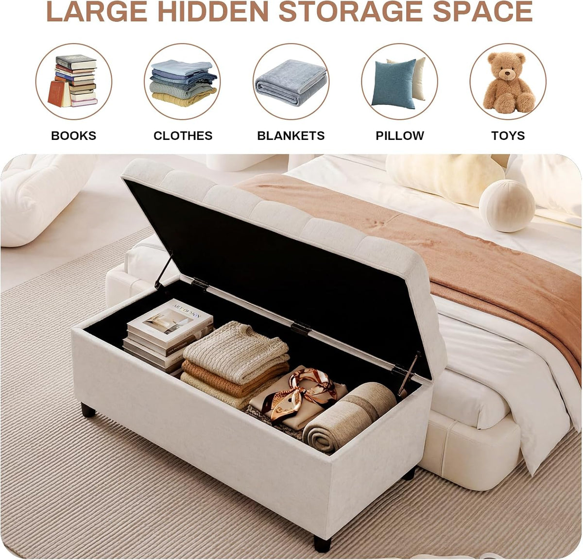 35" Linen Storage Ottoman Bench