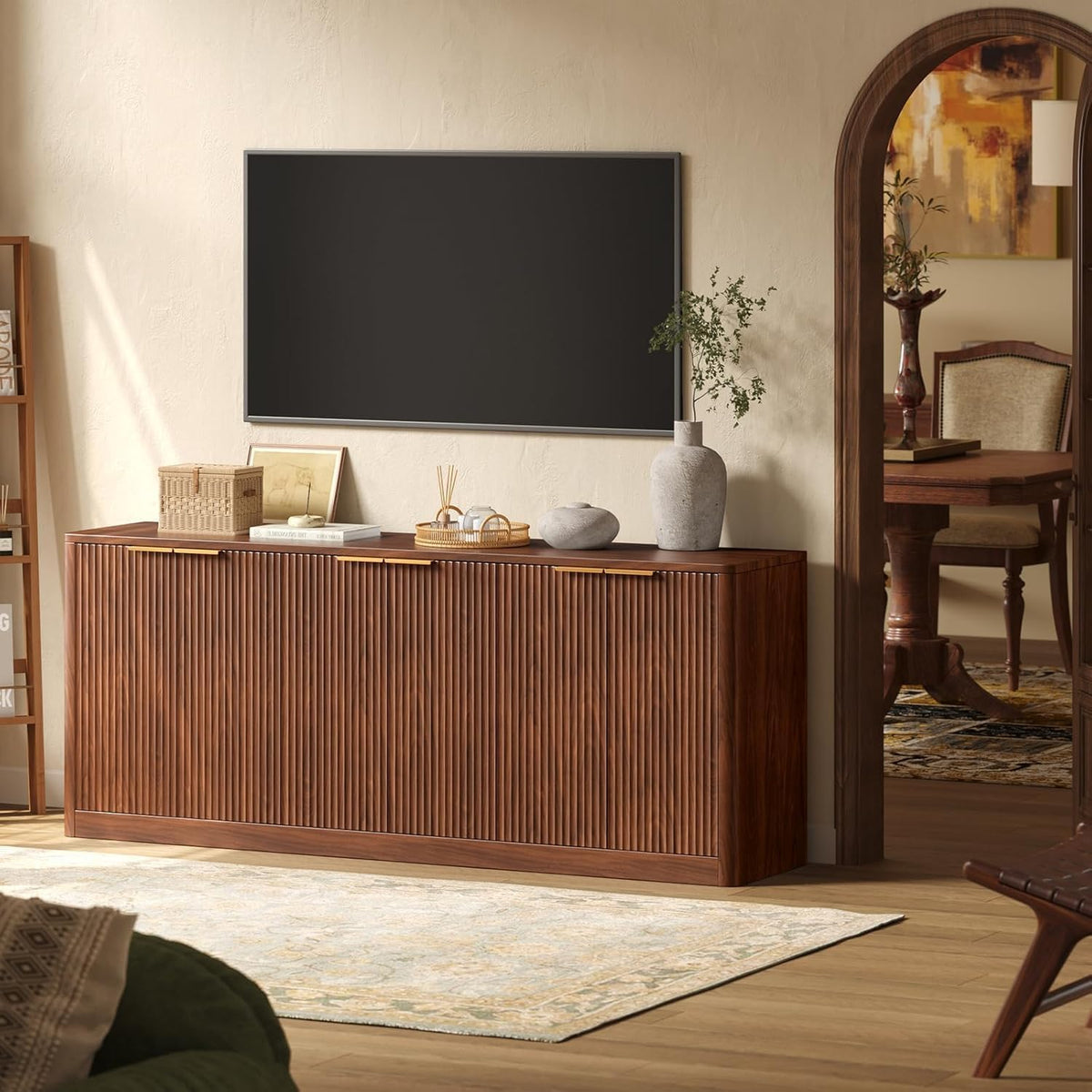 67" Fluted Walnut Buffet Cabinet