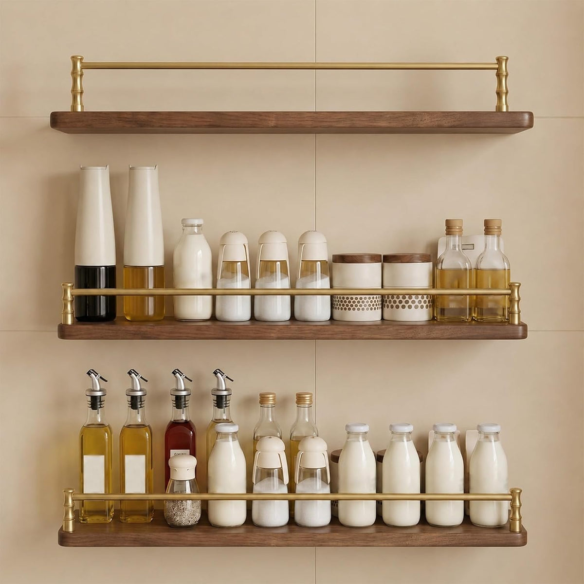 3‑Pack Brass Gallery Rails for Shelves