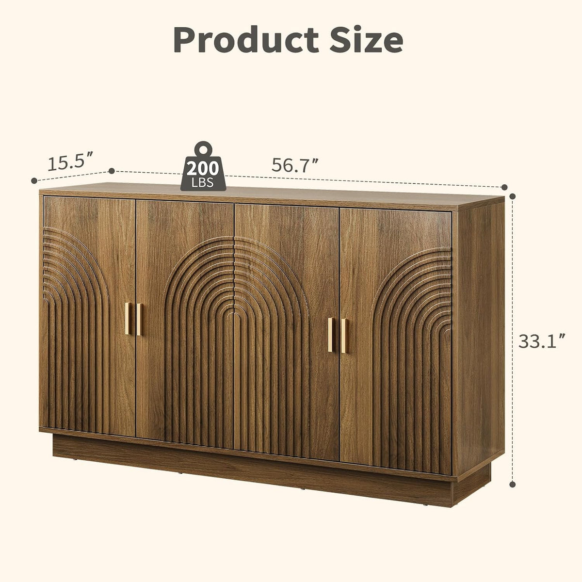 57" Walnut Fluted Sideboard Buffet Cabinet