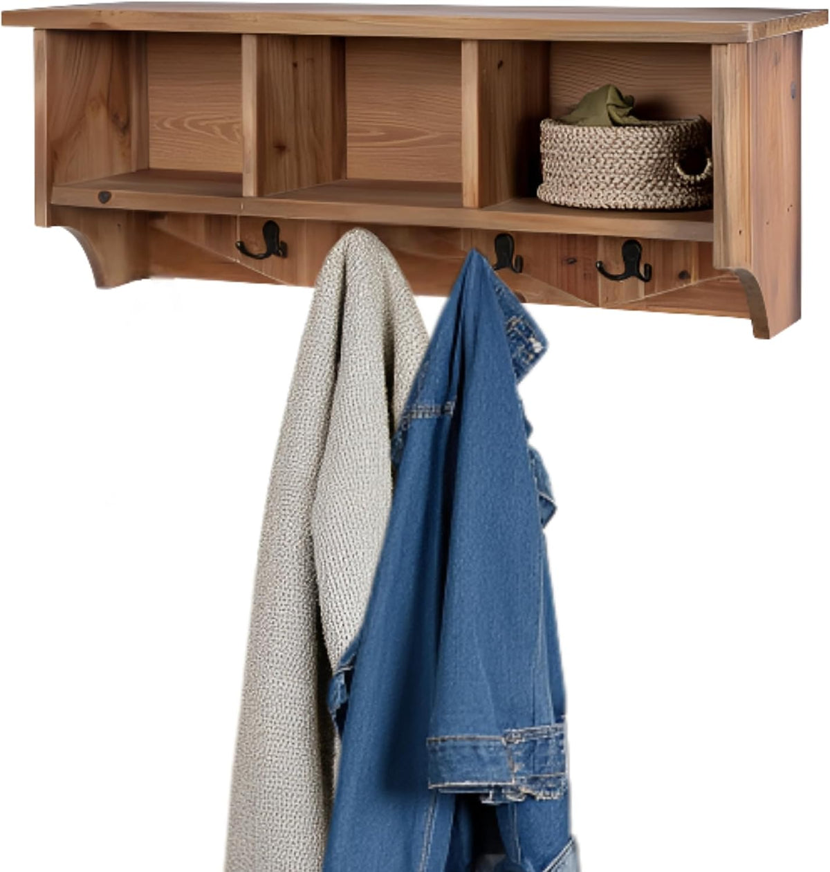 Solid Wood Coat Rack with Cubbies & Hooks