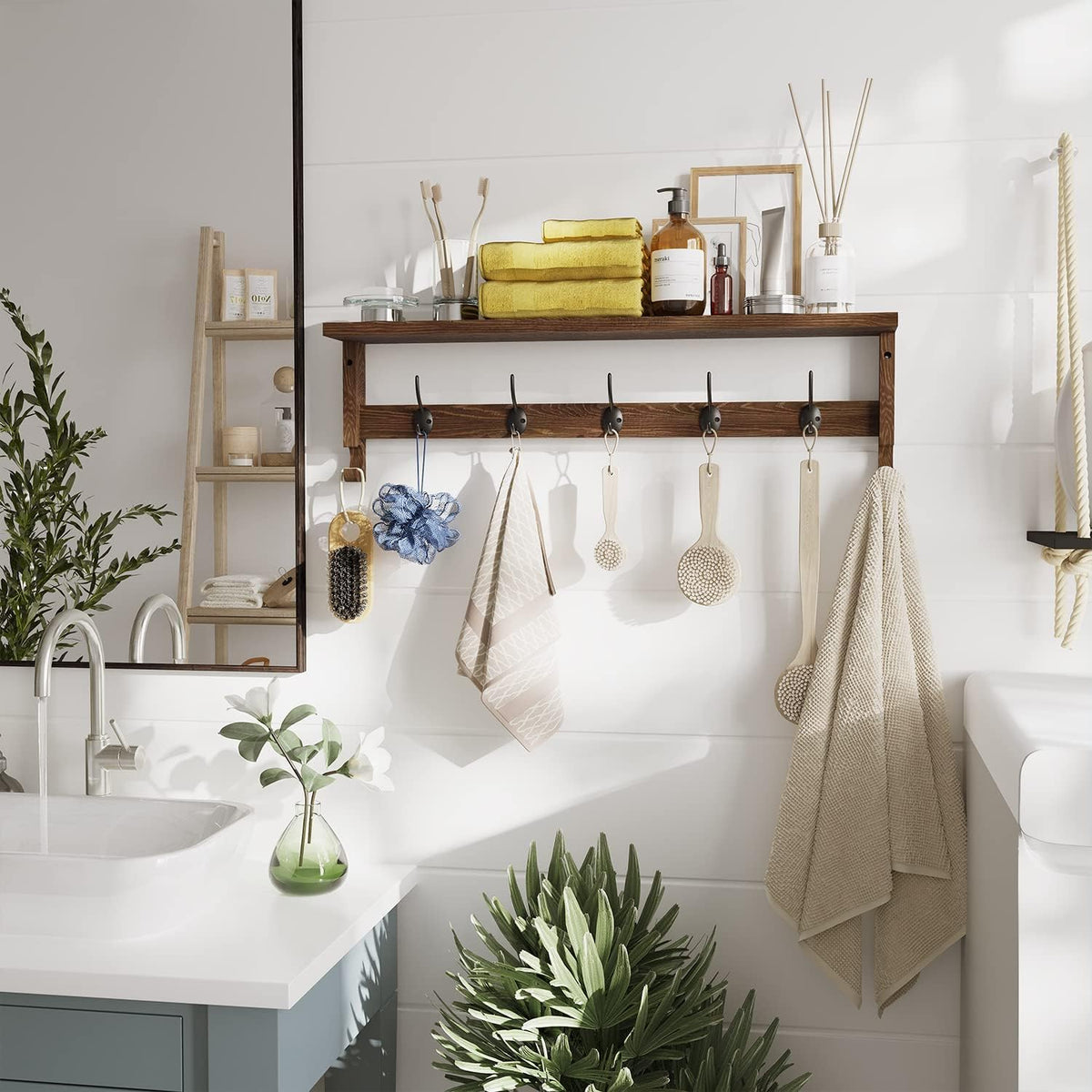 Wall Mount Coat Rack with Shelf & Hooks