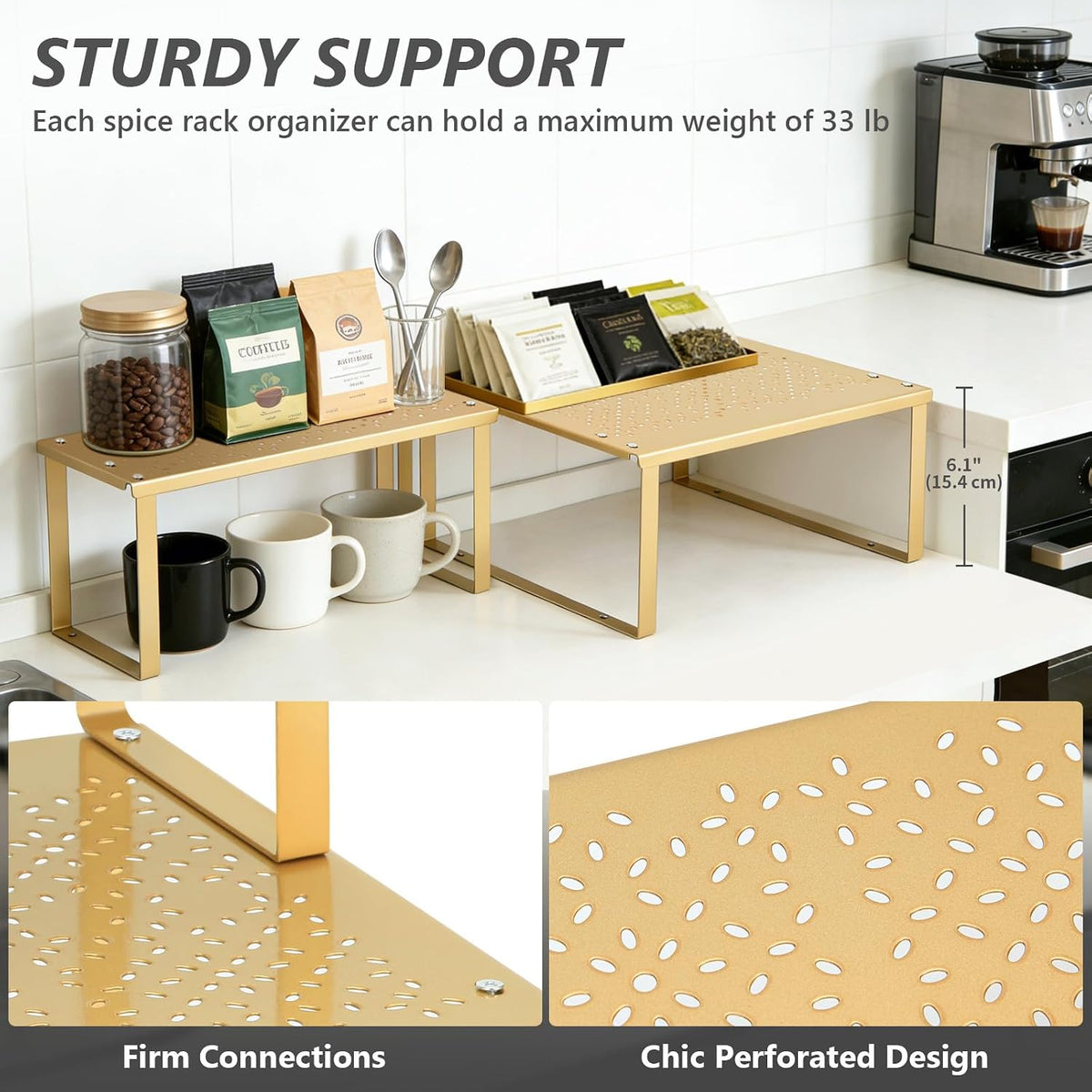 Double‑Layer Gold Metal Spice Rack
