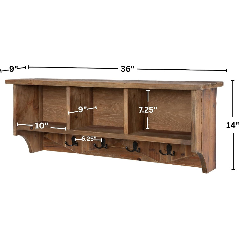 Solid Wood Coat Rack with Cubbies & Hooks