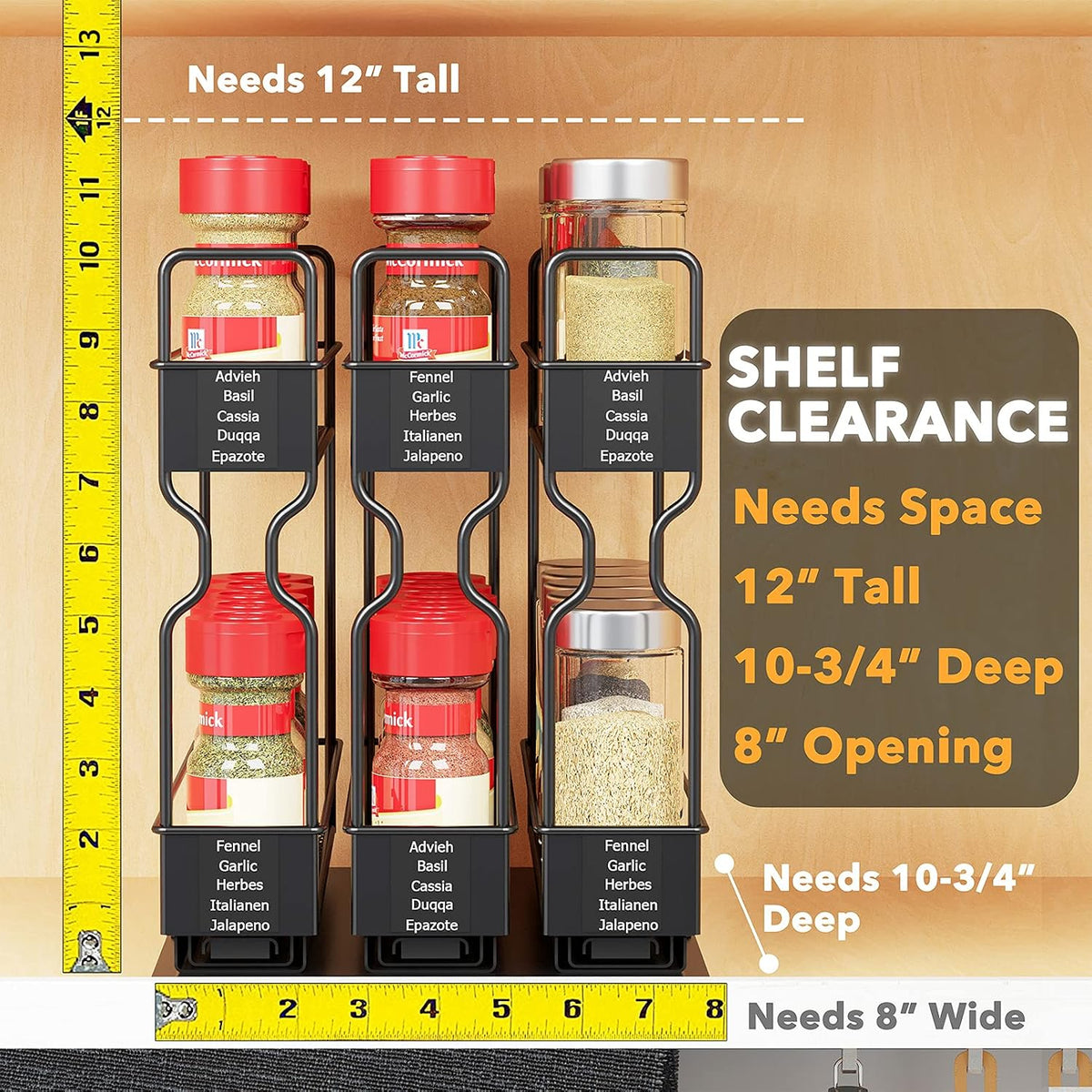 2‑Tier Pull Out Spice Rack Organizer