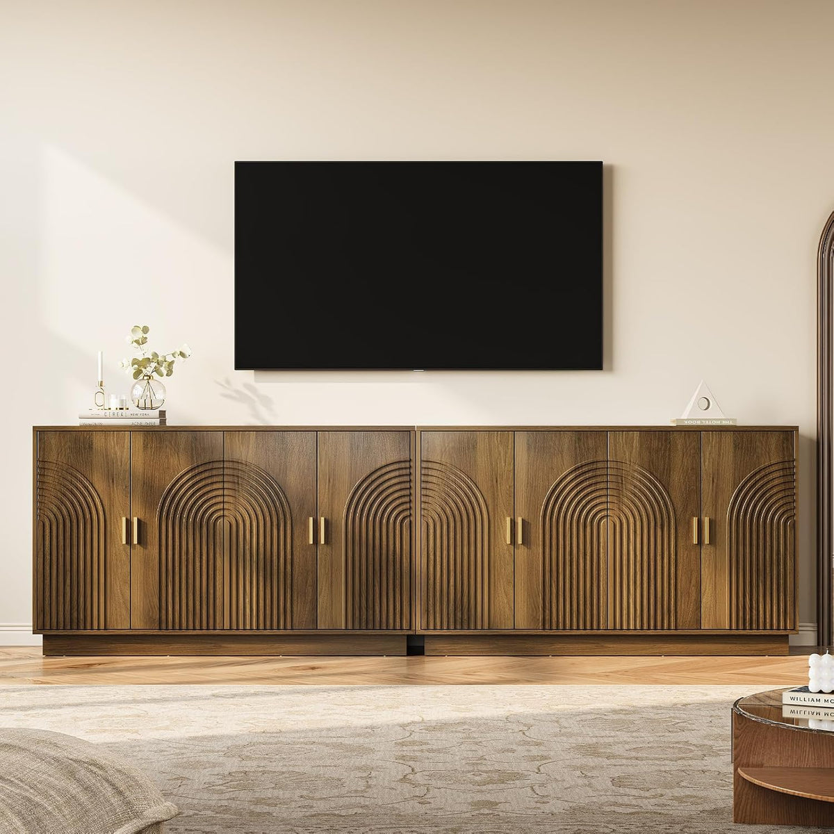 57" Walnut Fluted Sideboard Buffet Cabinet