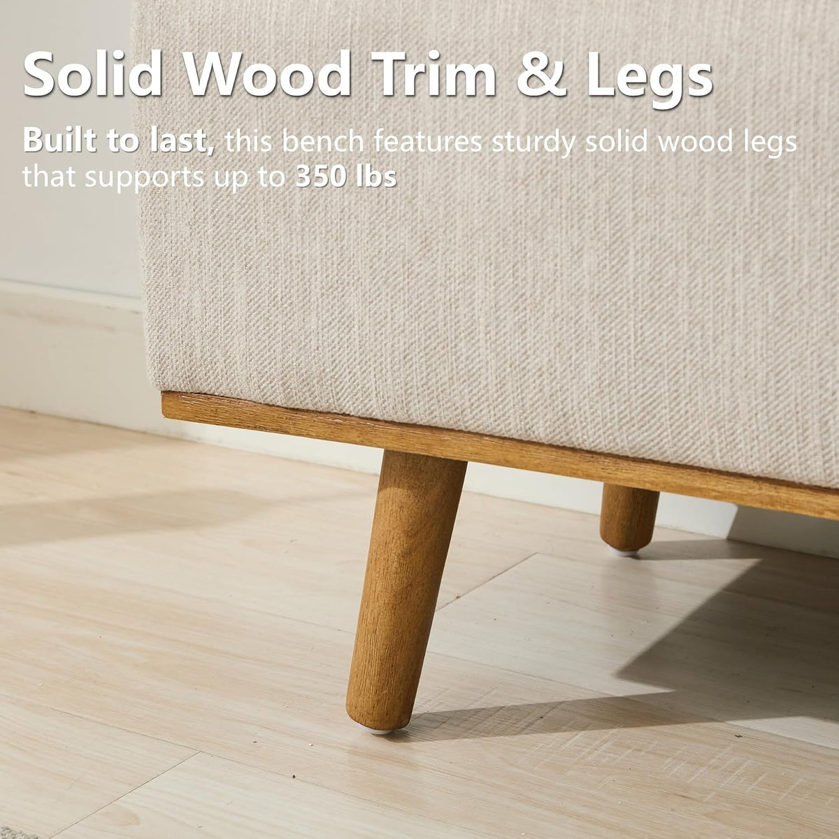 45" Beige Storage Ottoman Bench