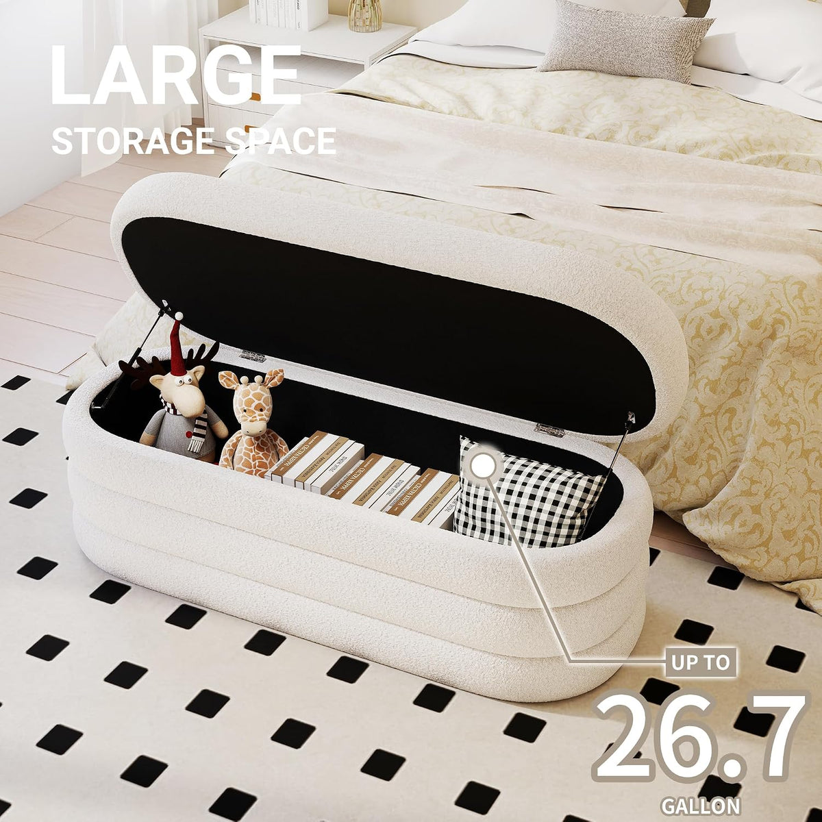 49.2" Ivory Oval Storage Ottoman Bench