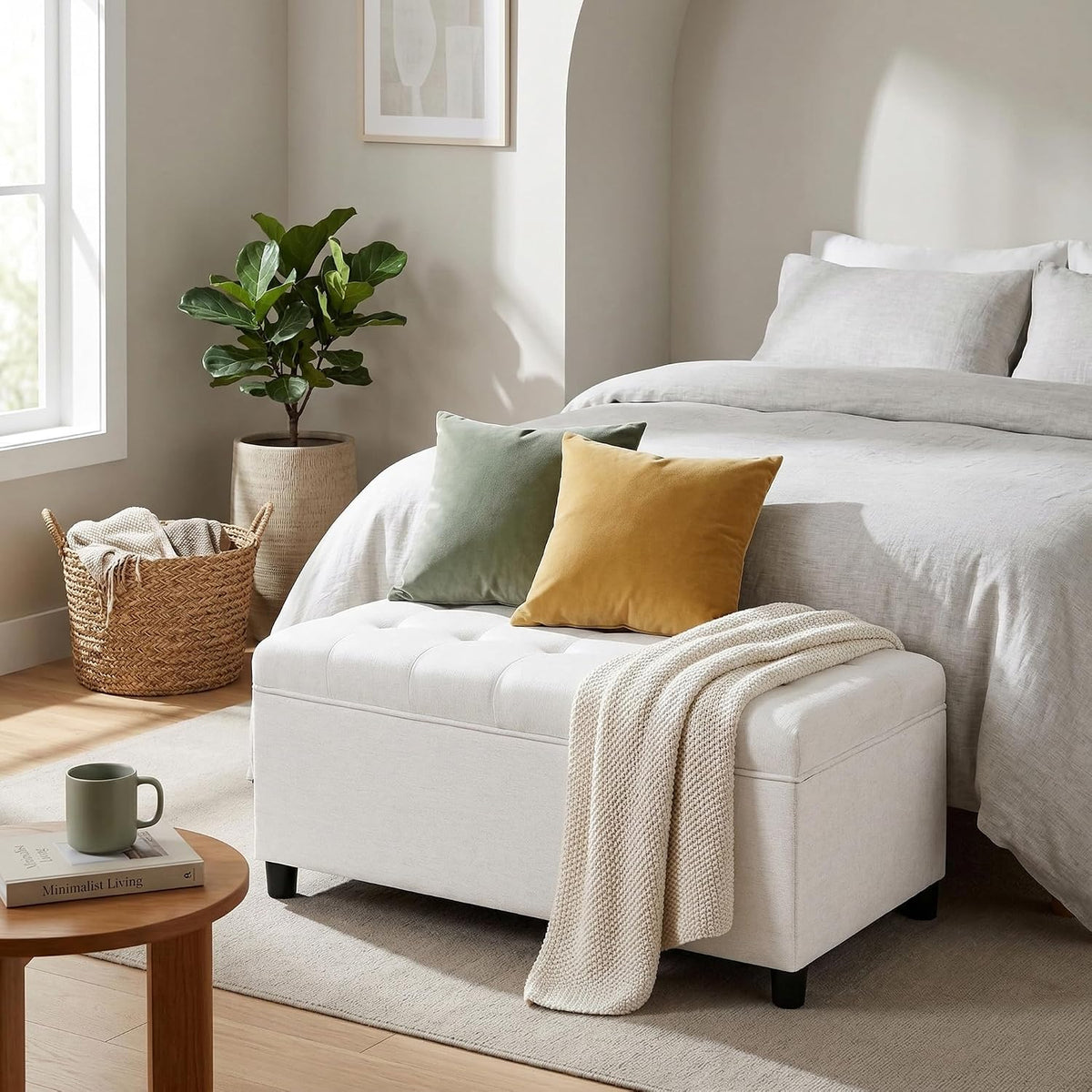 35" Linen Storage Ottoman Bench