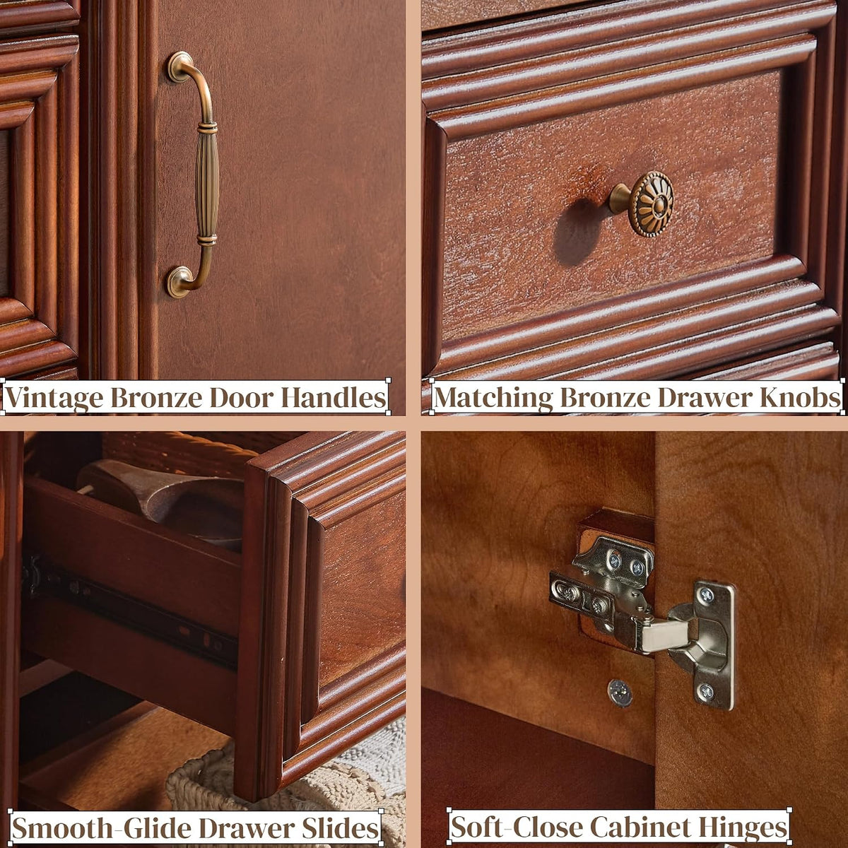 47" Walnut Wood Sideboard Buffet Cabinet