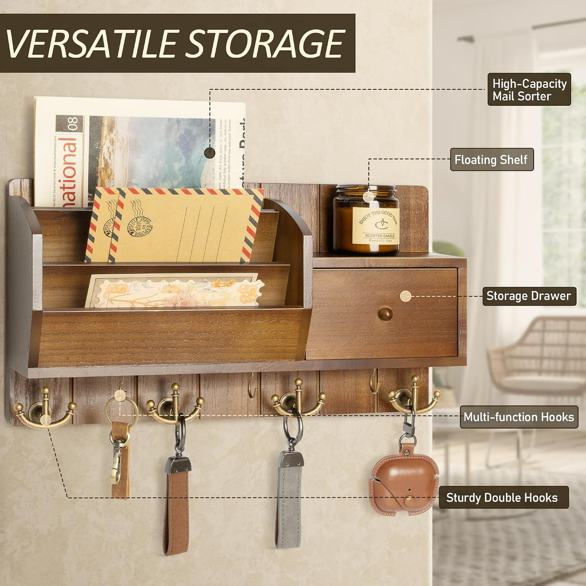 Vision Wall Mount Key Holder with Hooks