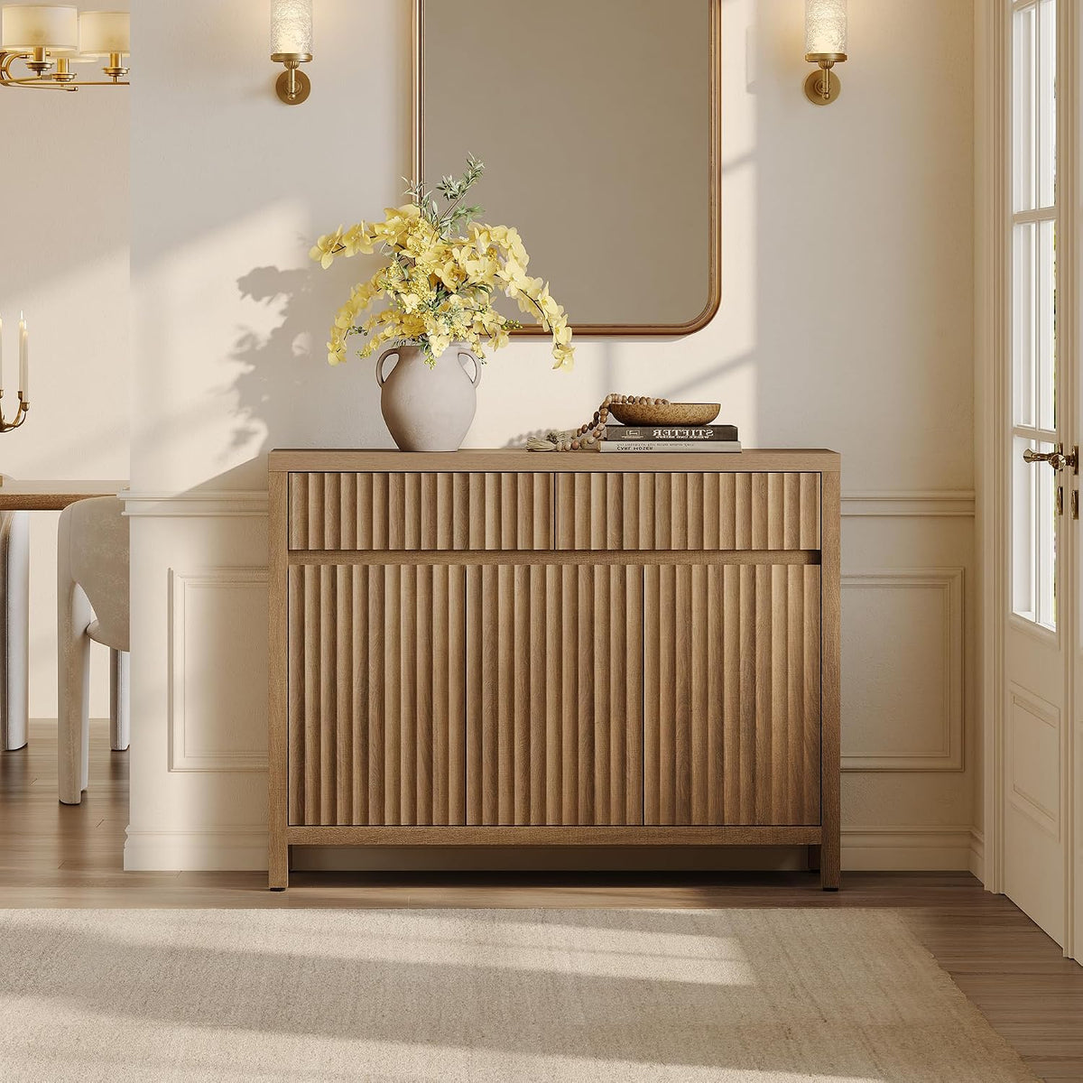 42" Fluted Sideboard Buffet Cabinet
