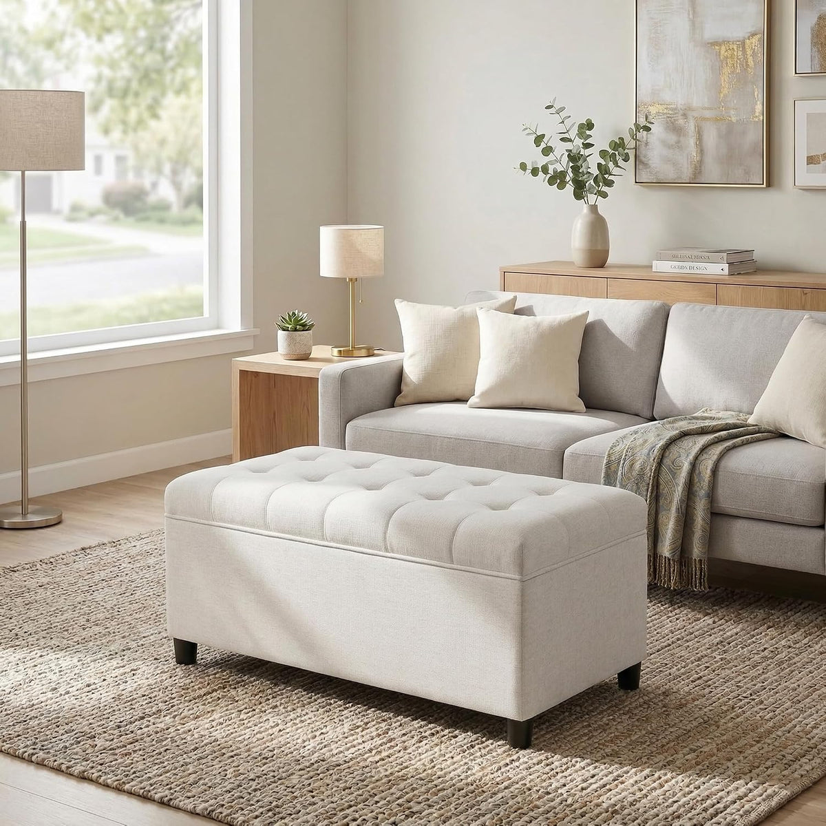 35" Linen Storage Ottoman Bench