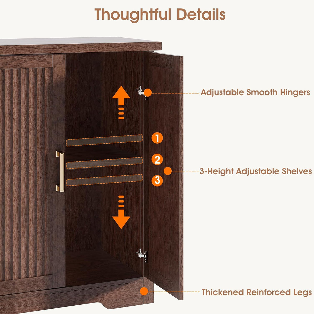 67" 6‑Door Fluted Mid‑Century Buffet Cabinet