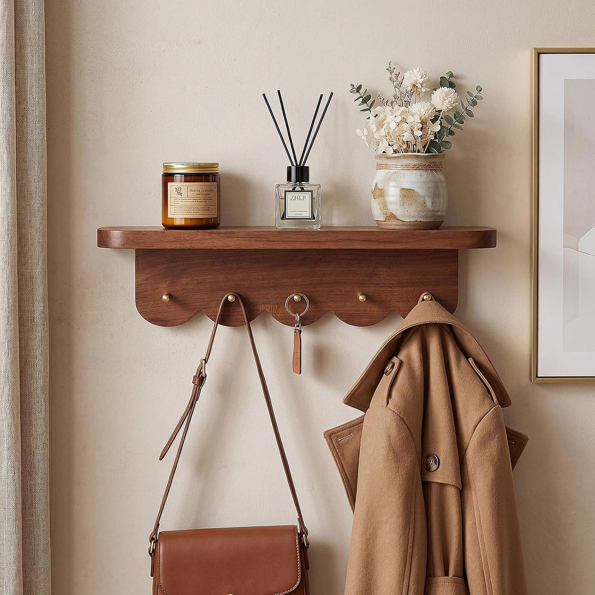 Wall Coat Rack Shelf with 5 Hooks