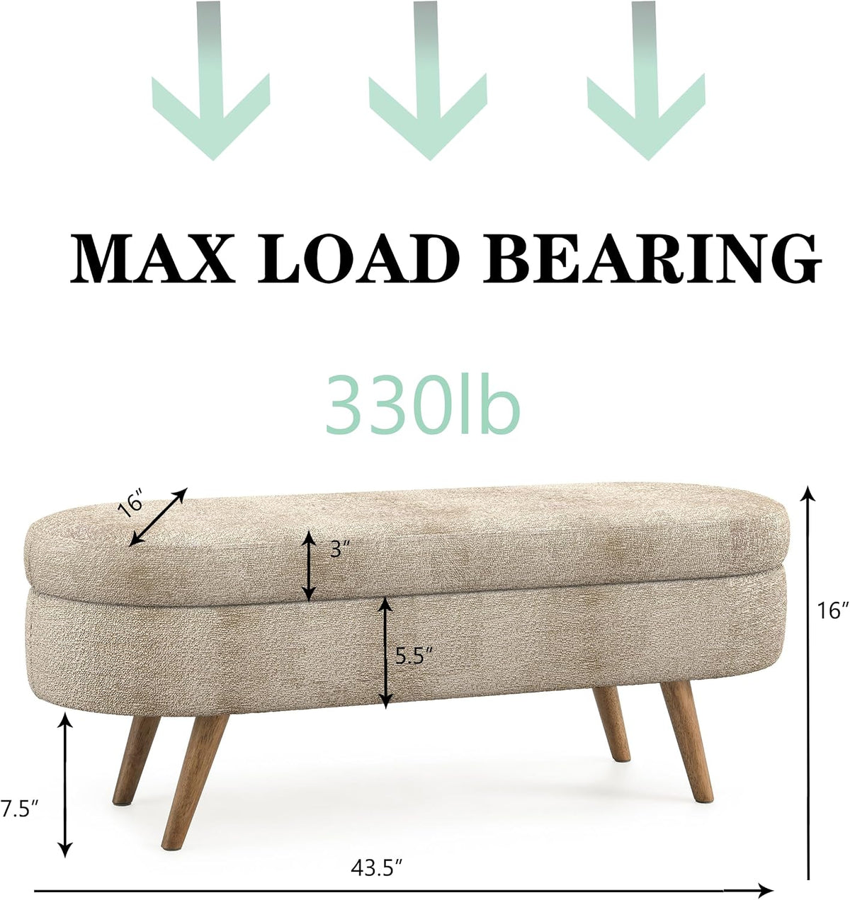 43.5" Brown Upholstered Storage Ottoman Bench