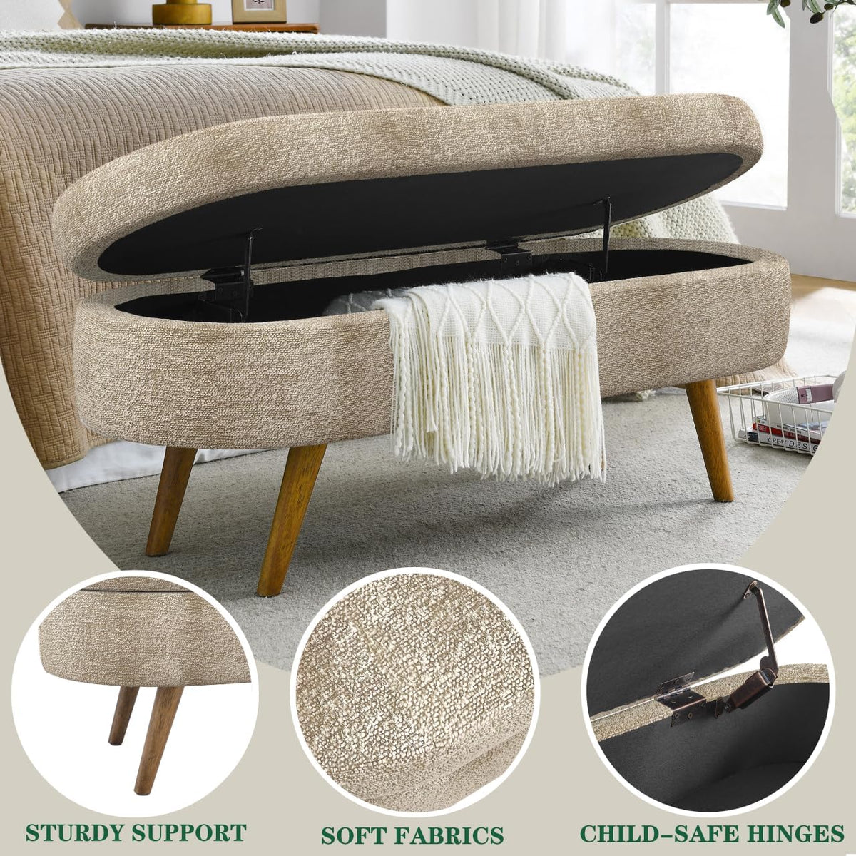 43.5" Brown Upholstered Storage Ottoman Bench