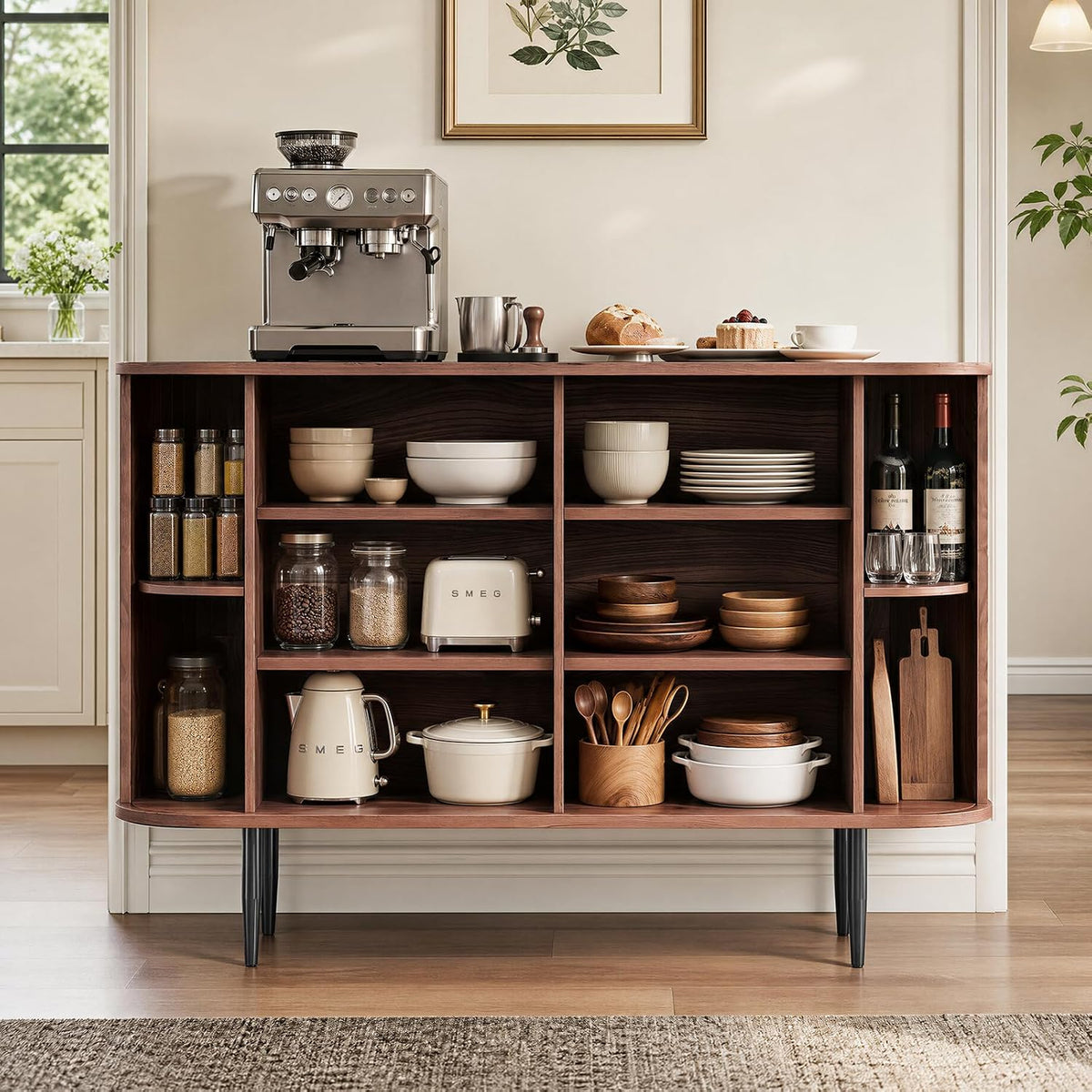 48" Brown Fluted Sliding‑Door Sideboard Cabinet