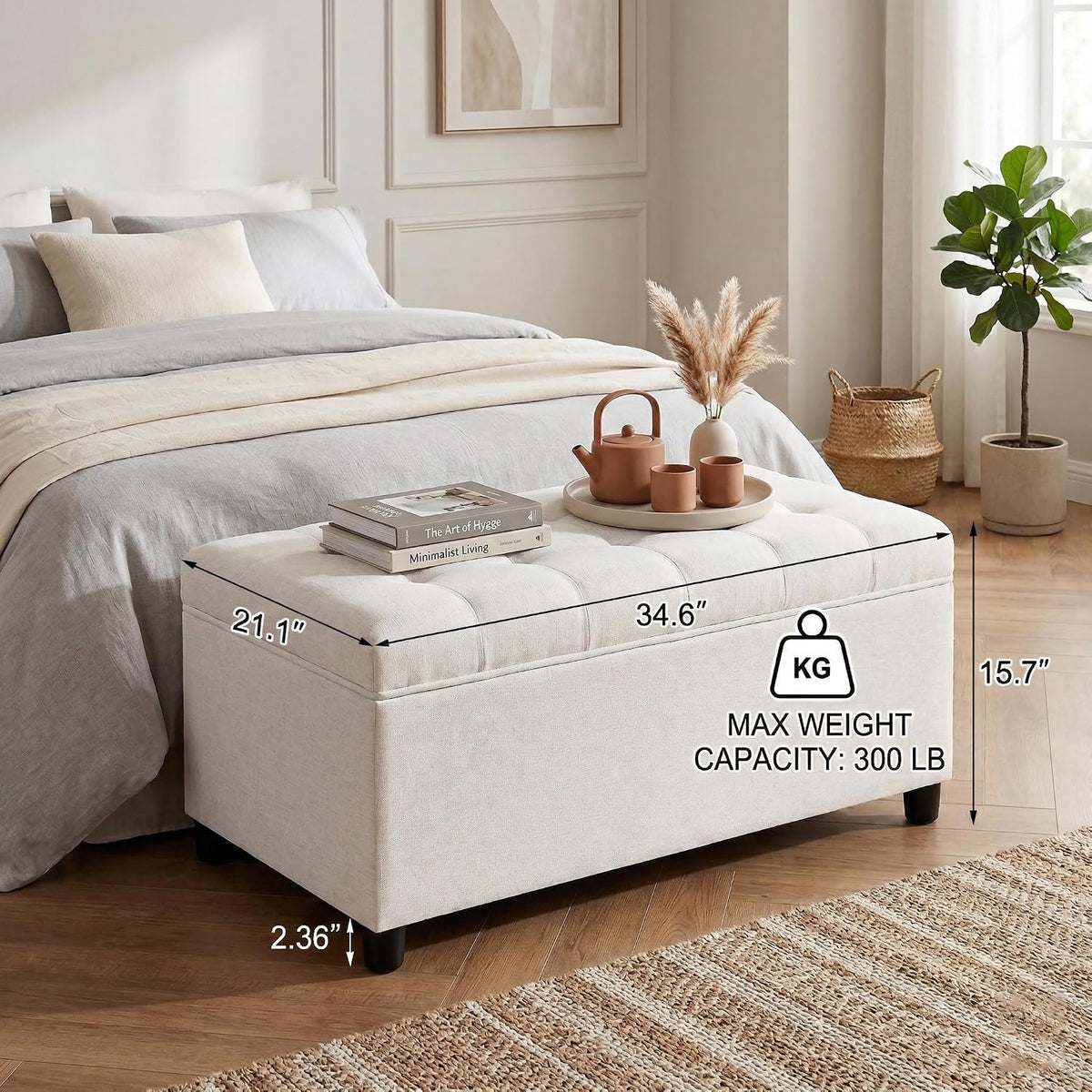 35" Linen Storage Ottoman Bench