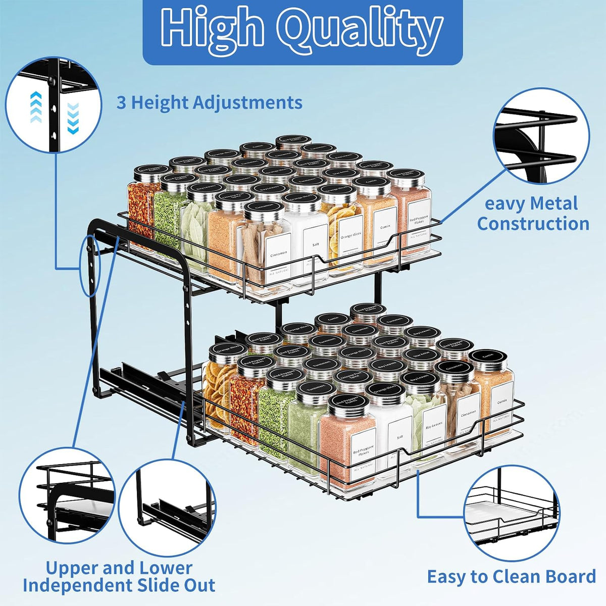 2‑Tier Pull Out Metal Spice Rack