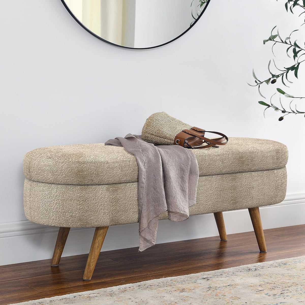 43.5" Brown Upholstered Storage Ottoman Bench