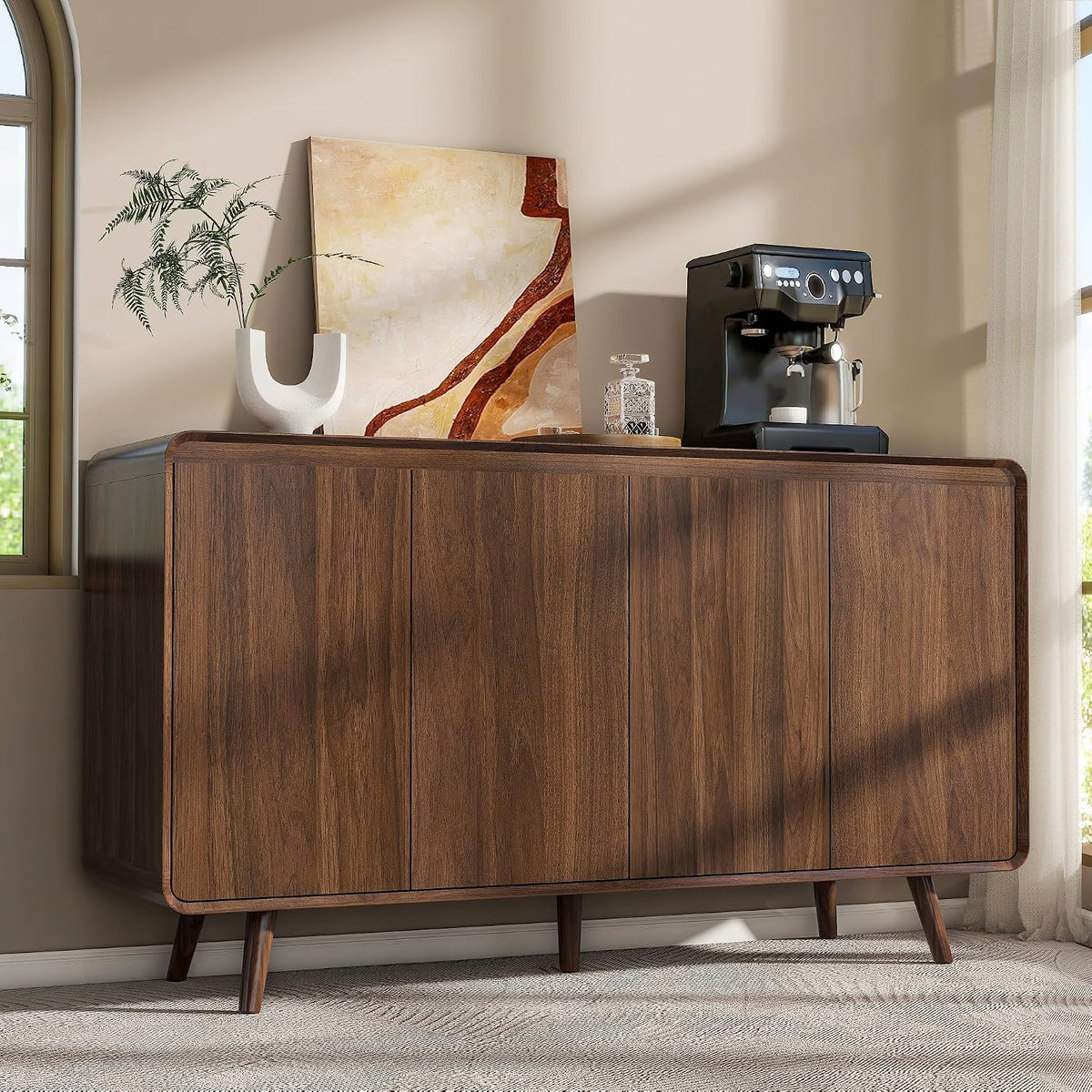 55" Walnut Retro Sideboard Buffet Cabinet