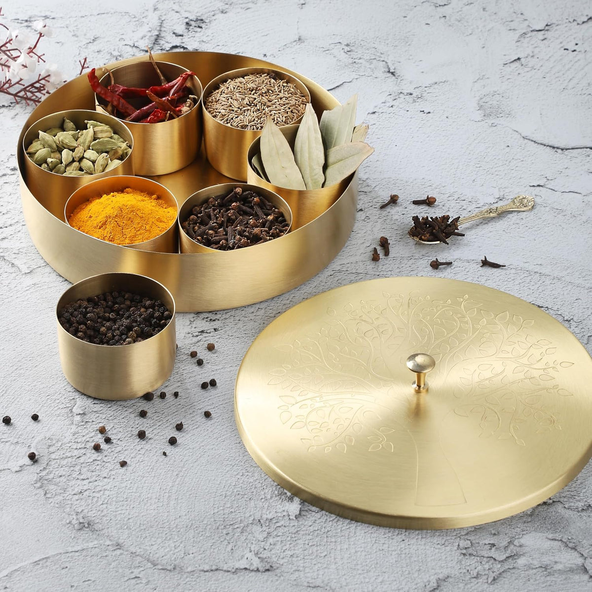 Brass Spice Box with 7 Canisters