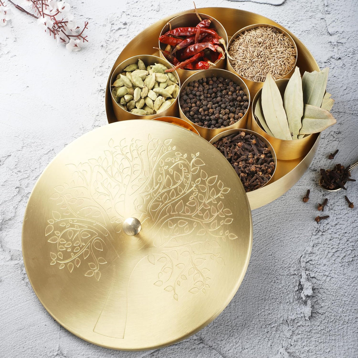 Brass Spice Box with 7 Canisters