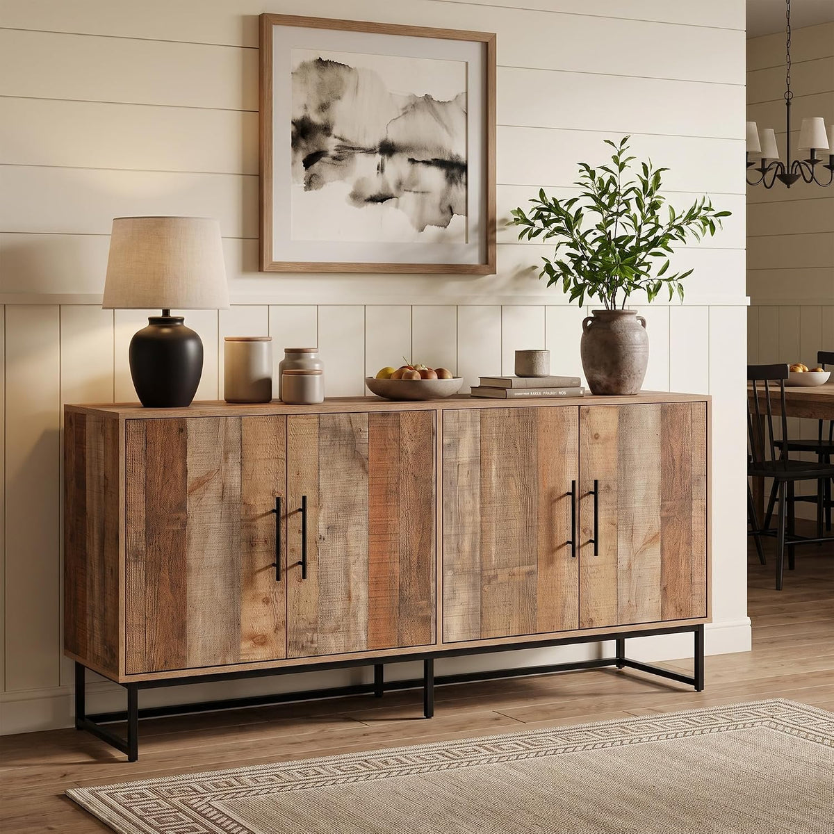 63" Mid‑Century Modern Wood Buffet Sideboard Cabinet