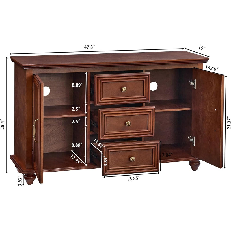 47" Walnut Wood Sideboard Buffet Cabinet