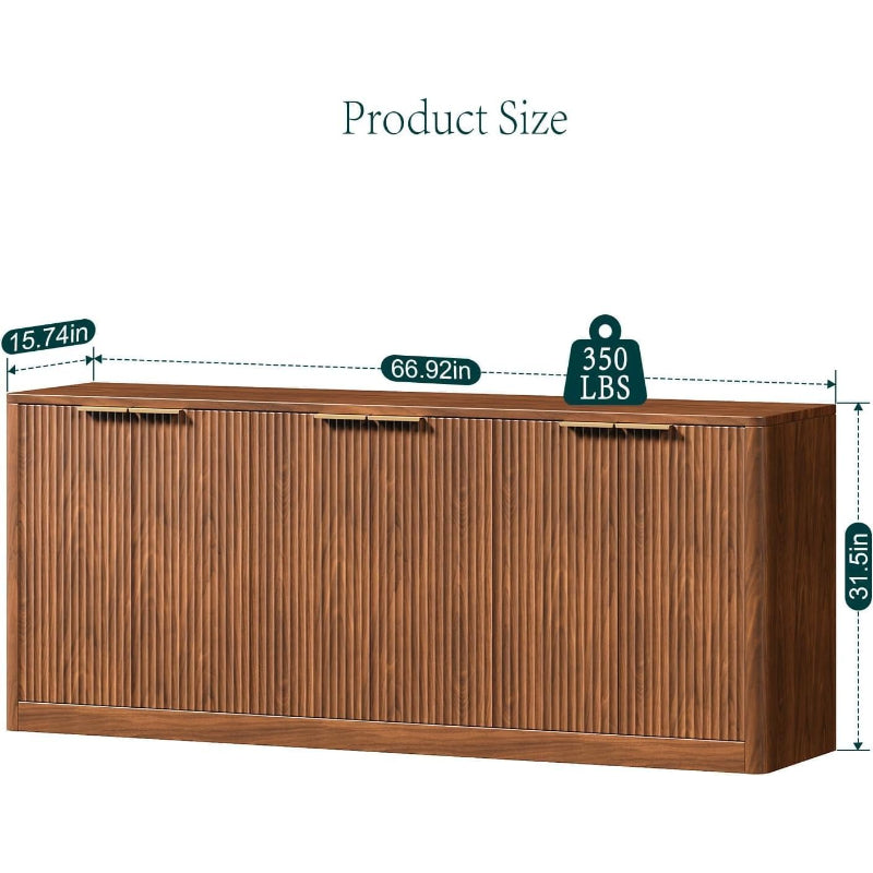 67" Fluted Walnut Buffet Cabinet
