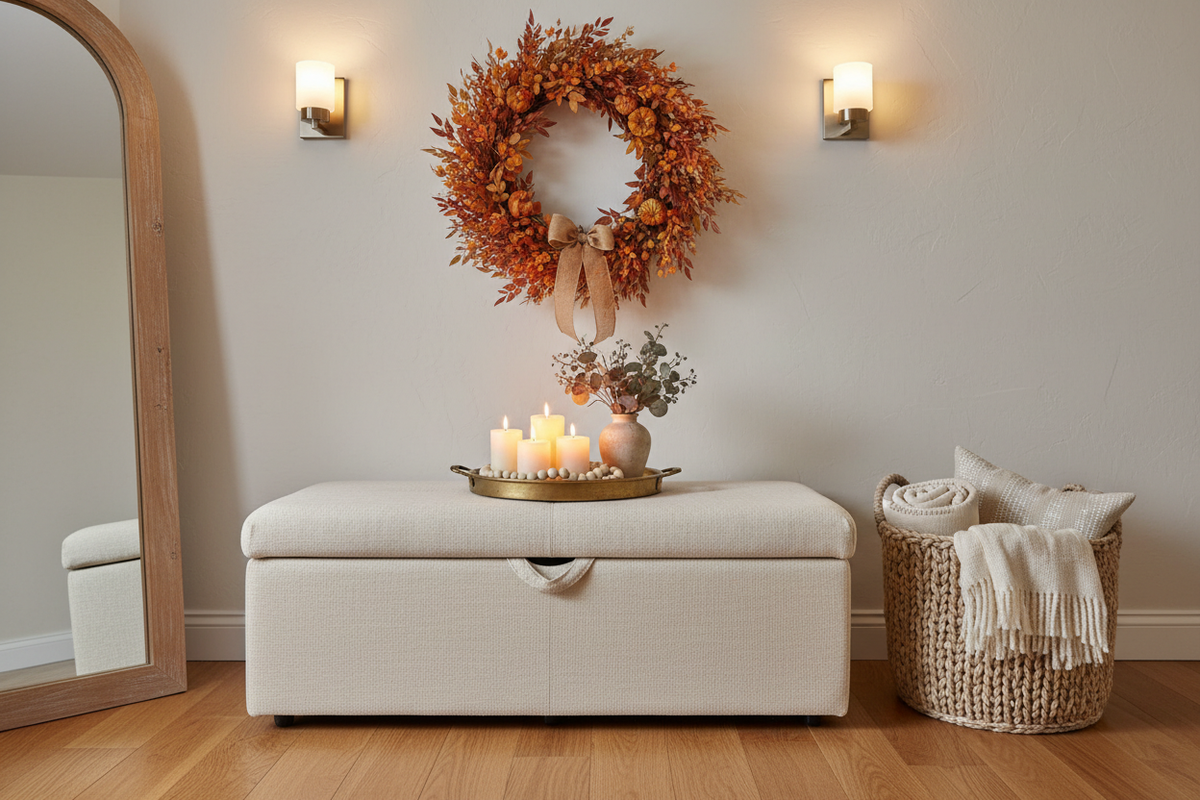 Padded-Linen Entry Storage Ottoman