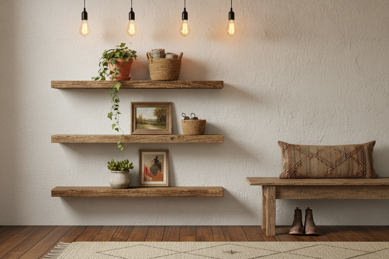 Weathered-Cedar Entry Hall Shelves